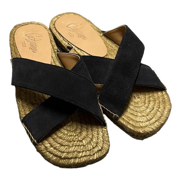 NWOT Castañer 1927 black criss cross black leather suede espadrilles size 9
